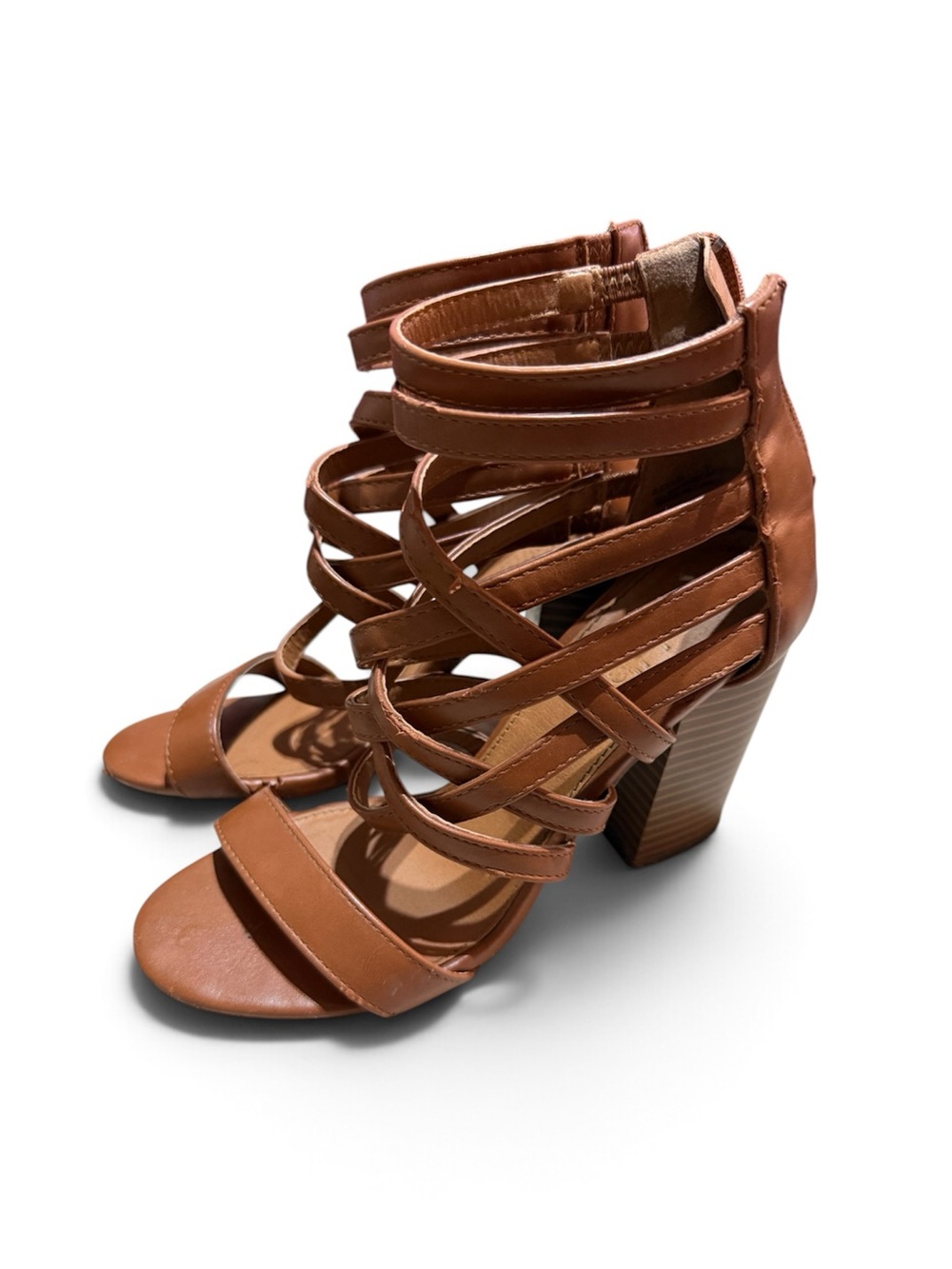 Charlotte Russe Women’s Strappy Block women Heel Sandals-Brown size 6